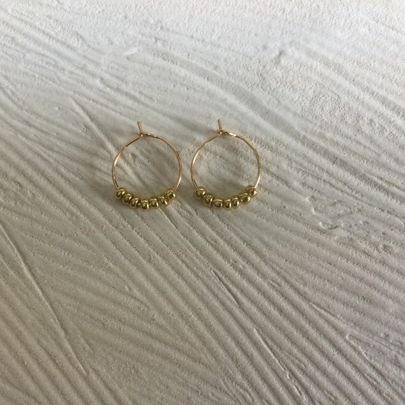 Gold Beaded Hoops - Picture 2 of 4